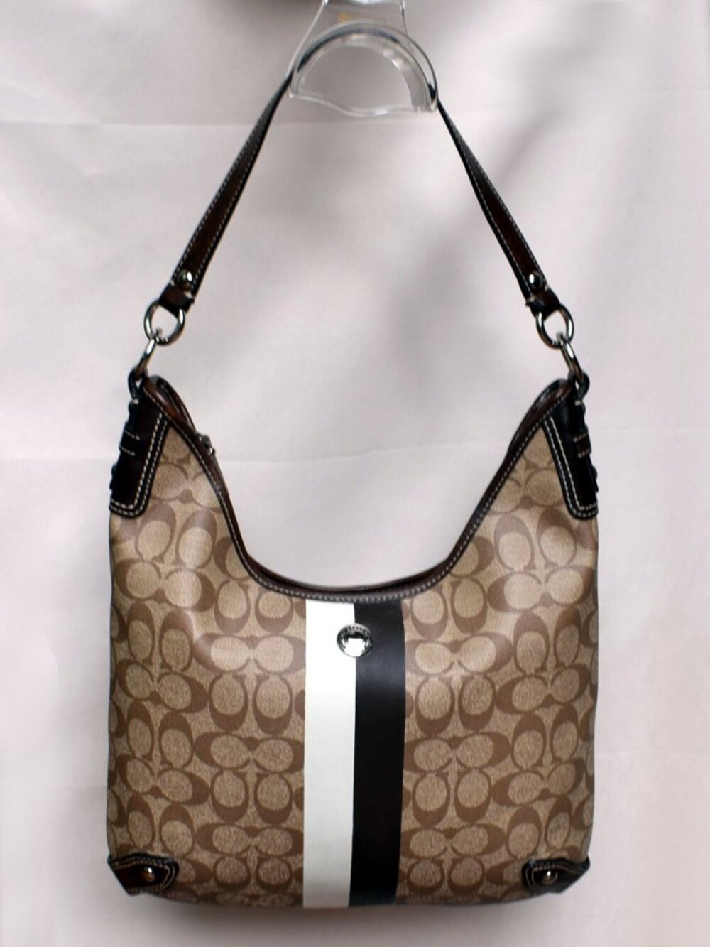 Coach Signature Stripe Chelsea Hobo Shoulder Bag F14476 Khaki Brown